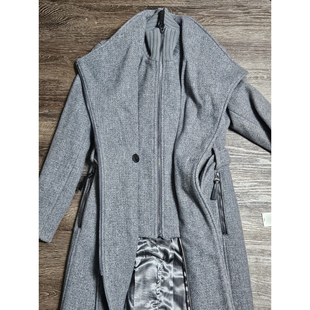 Calvin Klein Grey Women's Wool Blend Angled Twill Wrap Belted Coat Size XS - Picture 10 of 15